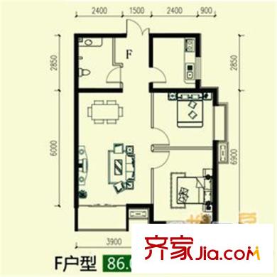 禾木花苑3#樓標(biāo)準(zhǔn)層F戶型 2室2廳1衛(wèi)1廚