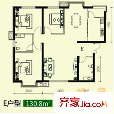 禾木花苑1#樓標(biāo)準(zhǔn)層E戶型 3室2廳2衛(wèi)1廚