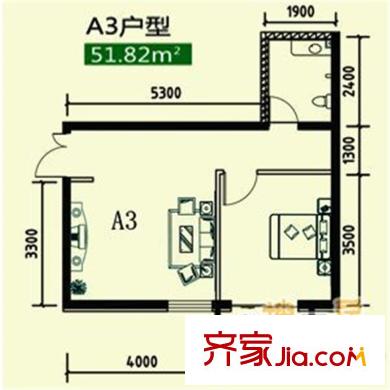 禾木花苑2#樓標(biāo)準(zhǔn)層A3戶型 1室1廳1衛(wèi)1廚