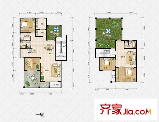 盛和觀邸別墅戶(hù)型圖花園別墅B戶(hù)型 4室3廳2衛(wèi)1廚