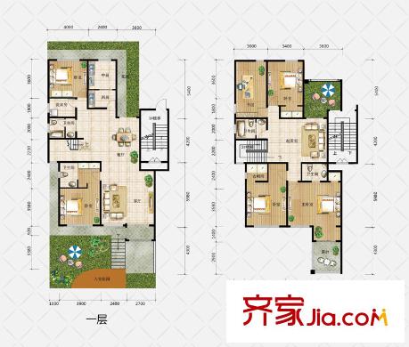 盛和觀邸別墅戶(hù)型圖花園別墅A戶(hù)型 6室3廳4衛(wèi)1廚