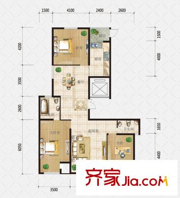 盛和觀邸別墅戶(hù)型圖B戶(hù)型 3室2廳2衛(wèi)1廚