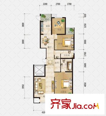 盛和觀邸別墅戶型圖C2戶型 3室2廳2衛(wèi)1廚