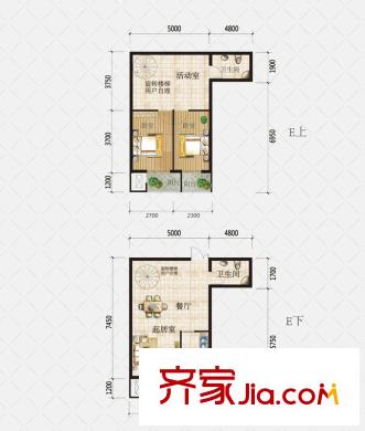 盛和觀邸別墅戶型圖復(fù)式E戶型 3室2廳2衛(wèi)1廚