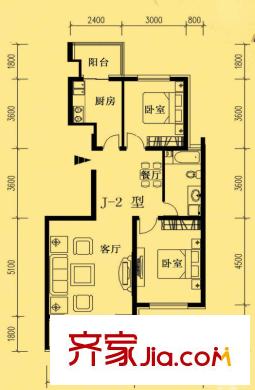 碧玉華府戶型圖J-2＇戶型 2室2廳1衛(wèi)1廚