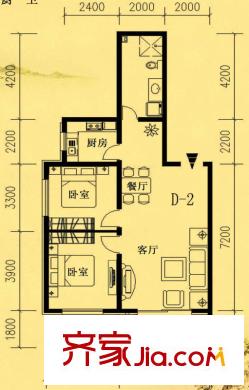 碧玉華府戶型圖D-2戶型 2室2廳1衛(wèi)1廚