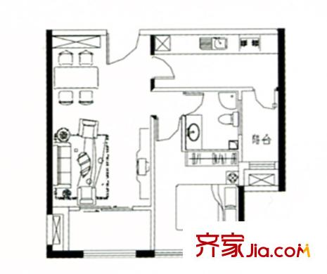 宏揚(yáng)香木林戶型圖二期A3 1室1廳1衛(wèi)1廚