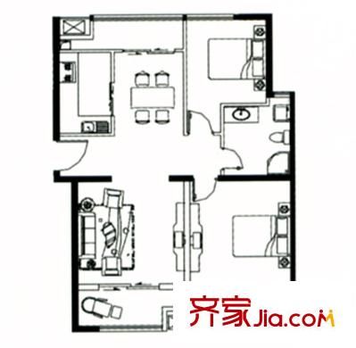 宏揚(yáng)香木林戶型圖二期B2 2室2廳1衛(wèi)1廚