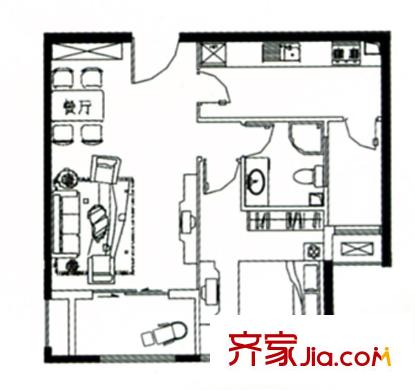 宏揚(yáng)香木林戶型圖二期B3 1室1廳1衛(wèi)1廚