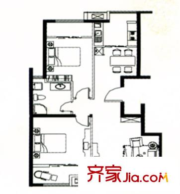 宏揚(yáng)香木林戶型圖二期B4 2室2廳1衛(wèi)1廚