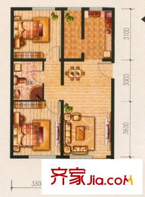 鳳凰世嘉5組團(tuán)95平米戶型圖 2室2廳1衛(wèi)1廚