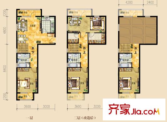 鳳凰世嘉雙子公寓B戶(hù)型 3室2廳2衛(wèi)1廚