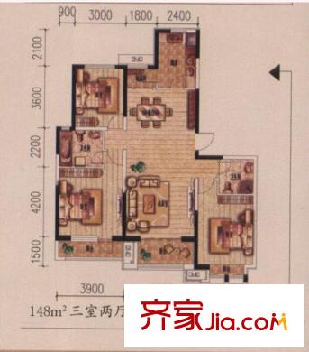 鳳凰世嘉3組團(tuán)148平米戶(hù)型 3室2廳2衛(wèi)1廚