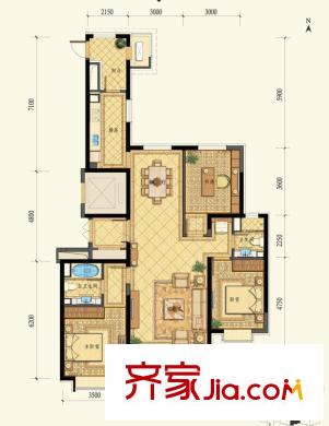 梧桐大道戶型圖四期星匯D2-A戶型 3室2廳2衛(wèi)1廚