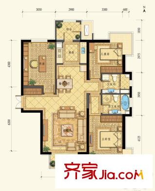 梧桐大道戶型圖四期星匯D1-D戶型 3室2廳2衛(wèi)1廚