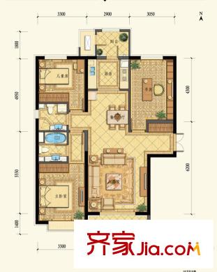 梧桐大道戶型圖四期星匯D1-C戶型 3室2廳2衛(wèi)1廚