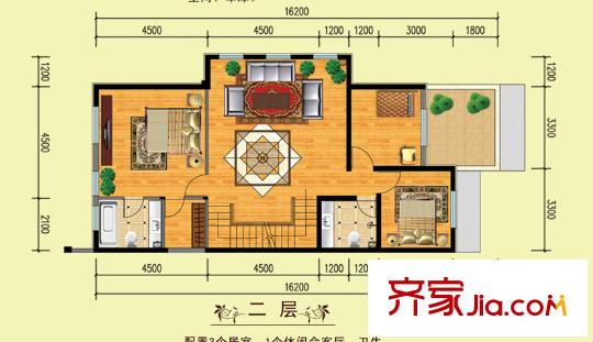 山水美居別墅C-1戶型二層 3室1廳2衛(wèi)