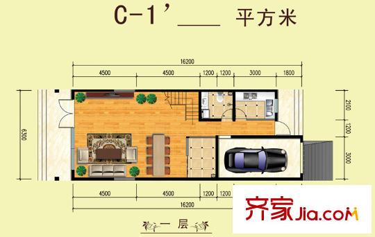 山水美居別墅C-1‘戶型一層 1室1廳1衛(wèi)1廚
