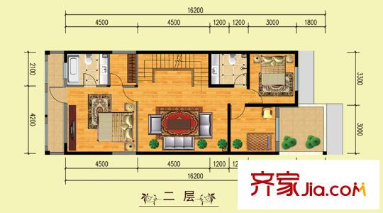 山水美居別墅C-1‘戶型二層 3室1廳2衛(wèi)