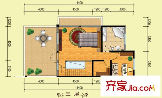 山水美居別墅C-1戶型三層 1室1廳1衛(wèi)
