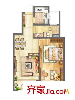 中南唐山灣洋房1#、5#樓標(biāo)準(zhǔn)層C戶型 1室1廳1衛(wèi)1廚