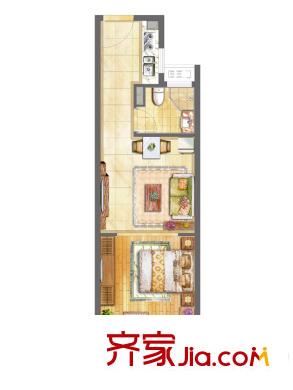 中南唐山灣高層11#樓、16#樓標(biāo)準(zhǔn)層B2戶型 1室1廳1衛(wèi)1廚