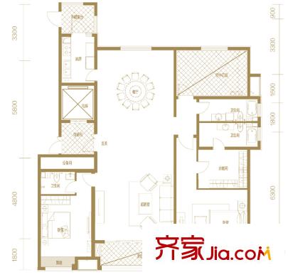 恒茂國際都會(huì)7號(hào)樓標(biāo)準(zhǔn)層A反戶型 3室2廳3衛(wèi)1廚