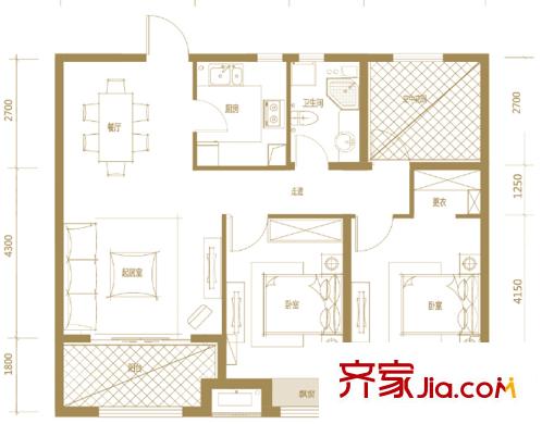 恒茂國際都會(huì)10號(hào)樓標(biāo)準(zhǔn)層A1戶型 3室2廳1衛(wèi)1廚