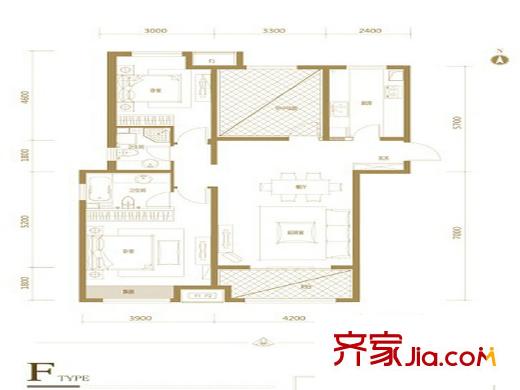 恒茂國際都會(huì)7#樓標(biāo)準(zhǔn)層F戶型 2室2廳2衛(wèi)1廚
