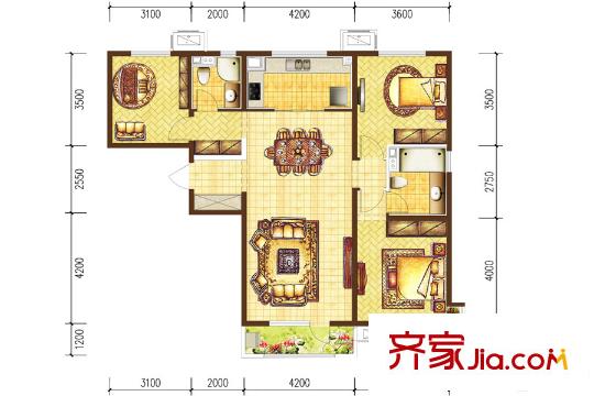 潤達萬科金域藍灣二期307#樓標(biāo)準(zhǔn)層G戶型 3室2廳2衛(wèi)1廚