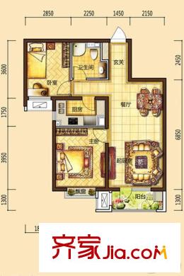 潤達萬科金域藍灣二期308#樓標(biāo)準(zhǔn)層D戶型 2室2廳1衛(wèi)1廚