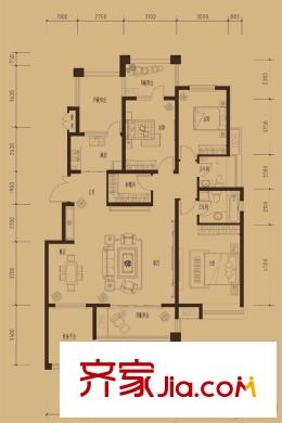 天山熙湖26號樓望湖印月戶型 3室2廳2衛(wèi)1廚