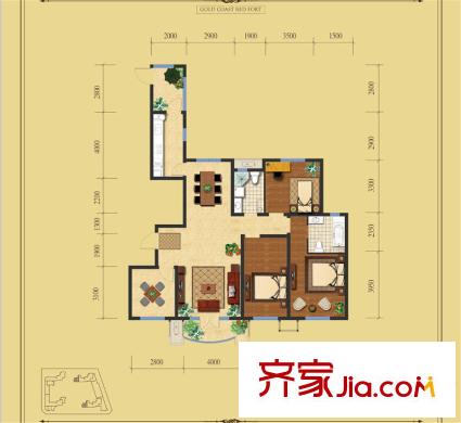 金岸紅堡2#、3#樓標(biāo)準(zhǔn)層C2戶(hù)型 4室2廳2衛(wèi)