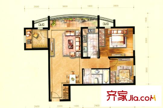 興盛大成B22#樓標準層戶型 2室2廳1衛(wèi)1廚