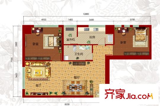 新華文化廣場4#樓標準層E戶型 2室2廳1衛(wèi)1廚
