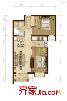 和泓陽光北岸4#5#6#樓標準層C3戶型 2室2廳1衛(wèi)1廚