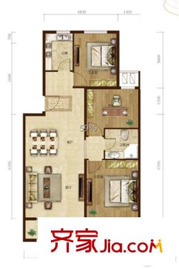 和泓陽光北岸9#10#11#樓標準層EG2戶型 3室2廳1衛(wèi)1廚