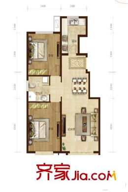 和泓陽光北岸7#樓標準層D1戶型 2室2廳1衛(wèi)1廚