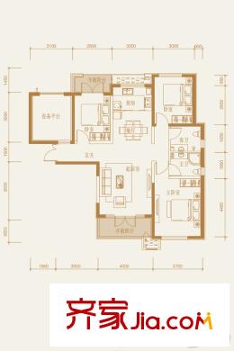鉑悅山206#樓標準層D戶型 3室2廳2衛(wèi)1廚
