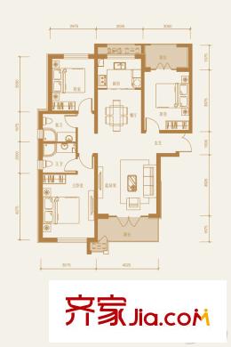 鉑悅山210#樓標準層D戶型 3室2廳2衛(wèi)1廚