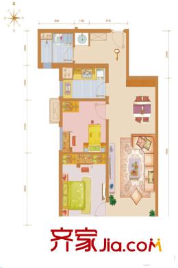 萬(wàn)科新里程5#樓標(biāo)準(zhǔn)層J戶型 2室2廳1衛(wèi)1廚