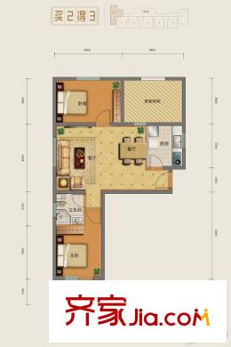 勒泰城5#樓標準層H戶型 2室2廳1衛(wèi)1廚