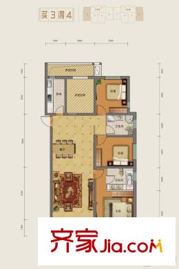 勒泰城2#3#4#6#7#8#樓標(biāo)準(zhǔn)層G戶型 3室2廳2衛(wèi)1廚