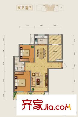 勒泰城1#9#樓標(biāo)準(zhǔn)層D戶型 2室2廳1衛(wèi)1廚