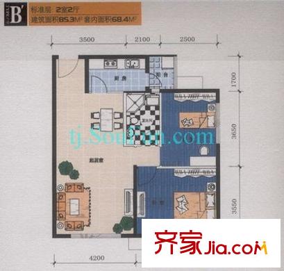 后現(xiàn)代城戶型圖戶型圖 2室2廳1衛(wèi)