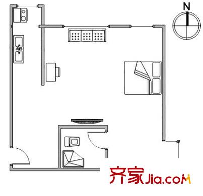 后現(xiàn)代城戶型圖戶型圖 1室1廳1衛(wèi)1廚