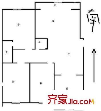 新都花園戶型圖戶型圖 3室2廳2衛(wèi)1廚