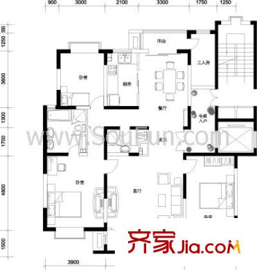 半島豪庭戶型圖戶型圖 3室2廳2衛(wèi)1廚
