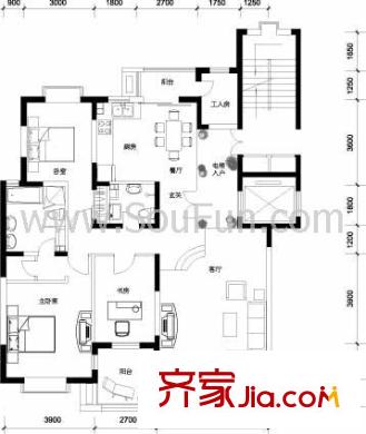 半島豪庭戶型圖戶型圖 3室2廳2衛(wèi)1廚