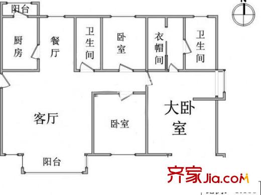 富力津門湖觀鷺花園 3室 戶型圖